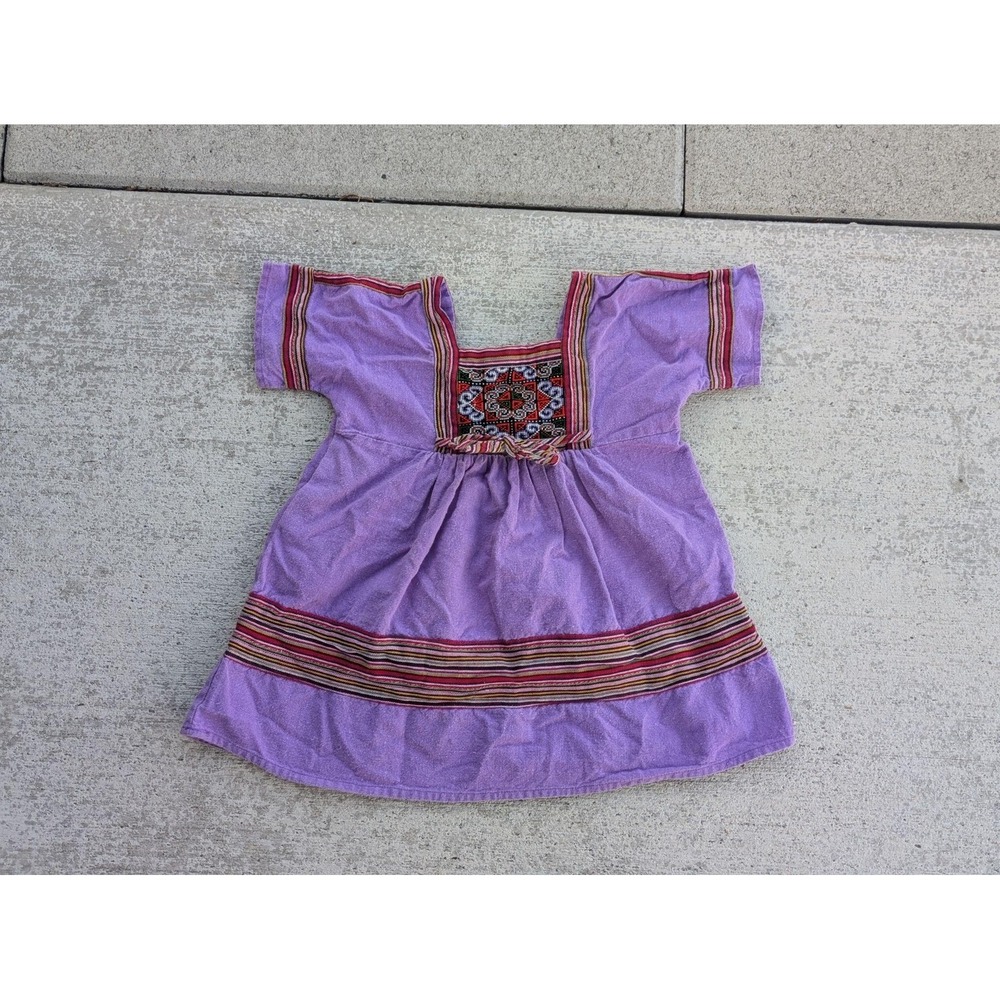 VTG Embroidered Cotton Dress Girls 2T Purple Thailand Boho Peasant Sundress 70s